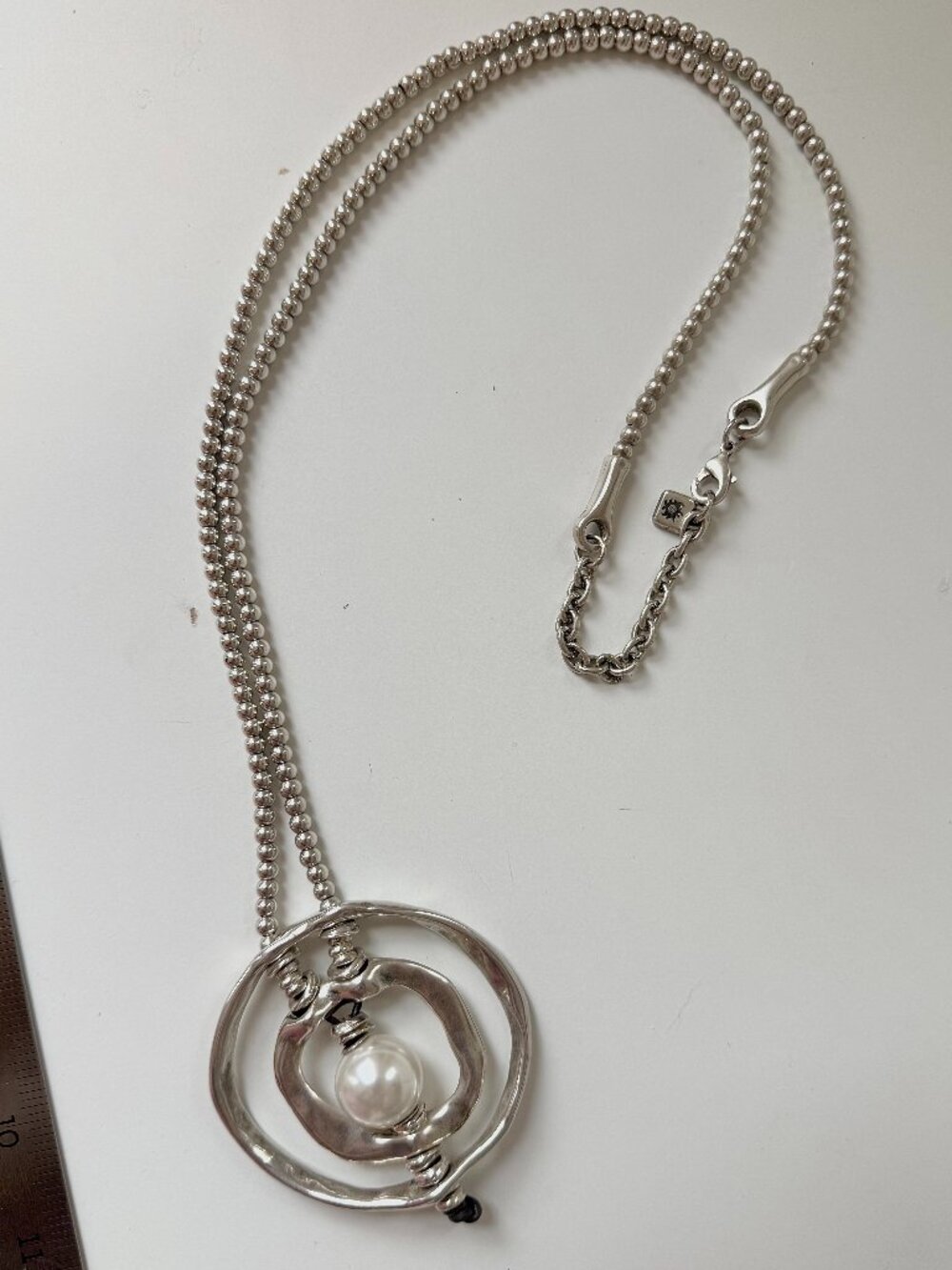 Uno De 50 Long Beaded Silver Necklace with Pearl Charm